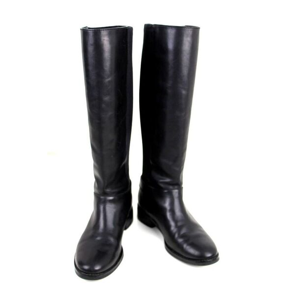 Cole Haan BLACK GENUINE LEATHER SUEDE LOW HEEL ROUND TOE PULL ON TALL BOOTS 7.5B - Picture 1 of 13